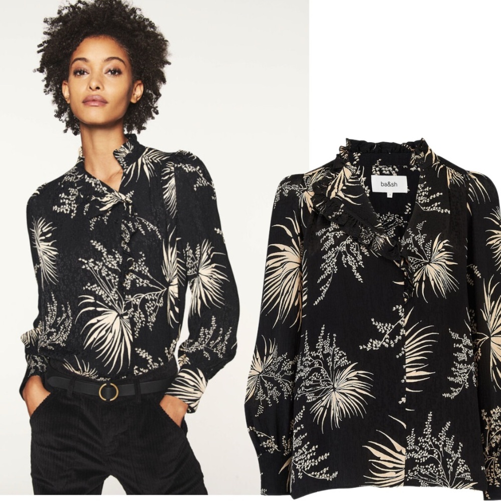ba&sh Black and Cream Floral Blouse